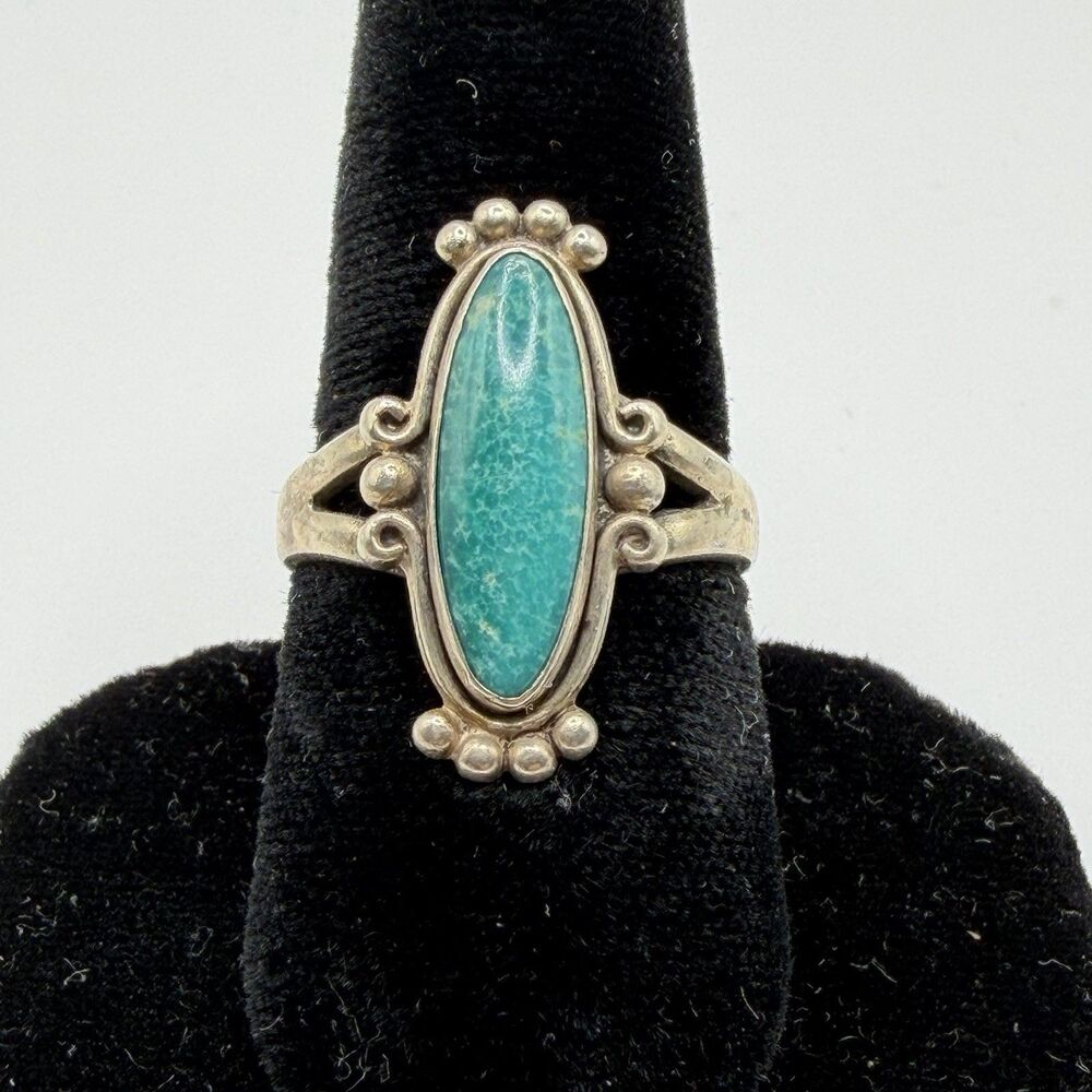 925 Sterling Silver Turquoise Cabochon Ring Southwestern Size 8.5